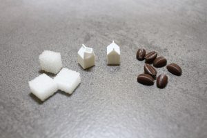 Lovingly crafted 3D printed sugar, milk and coffee beans. Trust me, it looks great.